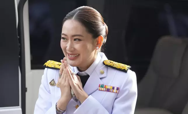 Thailand newly elected Prime Minister Paetongtarn Shinawatra arrives before the royal endorsement ceremony appointing Paetongtarn as Thailand's new prime minister at Pheu Thai party headquarters in Bangkok, Thailand, Sunday, Aug. 18, 2024. (AP Photo/Sakchai Lalit)