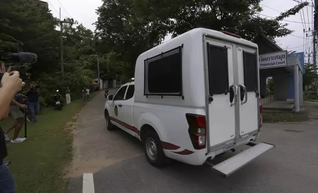 A prisoner van carrying Daniel Sancho Bronchalo arrives at Koh Samui provincial court in Surat Thani, southern Thailand, Thursday, Aug. 29, 2024. A court in Thailand has found Daniel Sancho Bronchalo, a member of a famous Spanish acting family, guilty of premeditated murder and sentenced him to life in prison, in a lurid case that involved the victim being dismembered. (AP Photo/Thanapat Cherajin)