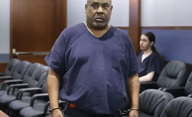 Duane "Keffe D" Davis, who is accused of orchestrating the 1996 slaying of Tupac Shakur, appears in court during a bond hearing at the Regional Justice Center Tuesday, Aug. 27, 2024, in Las Vegas. (Bizuayehu Tesfaye/Las Vegas Review-Journal via AP, Pool)