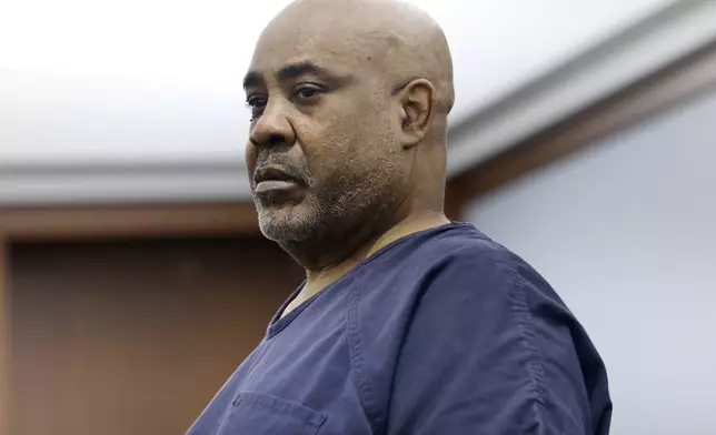 Duane "Keffe D" Davis, who is accused of orchestrating the 1996 slaying of Tupac Shakur, appears in court during a bond hearing at the Regional Justice Center Tuesday, Aug. 27, 2024, in Las Vegas. (Bizuayehu Tesfaye/Las Vegas Review-Journal via AP, Pool)