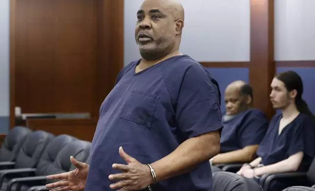 Duane "Keffe D" Davis, who is accused of orchestrating the 1996 slaying of Tupac Shakur, appears in court during a bond hearing at the Regional Justice Center Tuesday, Aug. 27, 2024, in Las Vegas. (Bizuayehu Tesfaye/Las Vegas Review-Journal via AP, Pool)