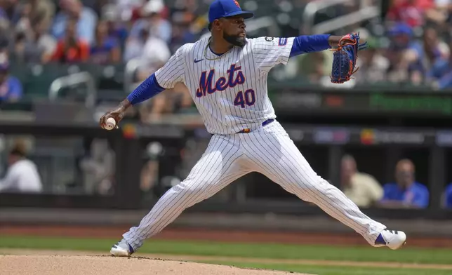 New York Mets pitcher Luis Severino throws during the second inning of a baseball game against the Minnesota Twins at Citi Field, Wednesday, July 31, 2024, in New York. (AP Photo/Seth Wenig)