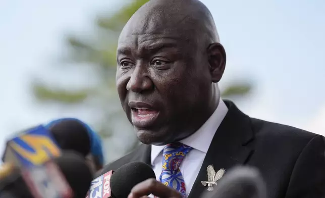 Attorney Ben Crump speaks during a news conference after a former Memphis Police Department officer pleaded guilty to civil rights violations in the 2023 fatal beating of Tyre Nichols, Friday, Aug. 23, 2024, in Memphis, Tenn. (AP Photo/George Walker IV)