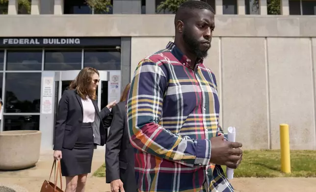 Emmitt Martin III, a former Memphis Police Department officer leaves federal court after pleading guilty to civil rights violations in the 2023 fatal beating of Tyre Nichols, Friday, Aug. 23, 2024, in Memphis, Tenn. (AP Photo/George Walker IV)