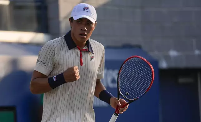 Holger Rune, of Denmark, reacts against Brandon Nakashima, of the United States, during a first round match of the U.S. Open tennis championships, Monday, Aug. 26, 2024, in New York. (AP Photo/Matt Rourke)