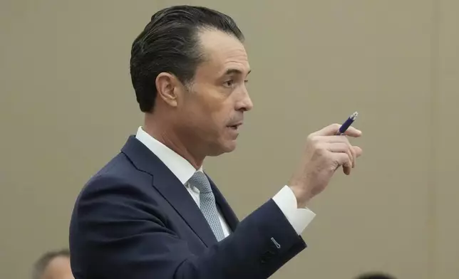 Prosecutor Brad Bloodworth speaks during a hearing for Kouri Richins, a Utah mother of three who wrote a children's book about coping with grief after her husband's death and was later accused of fatally poisoning him, Monday, Aug. 26, 2024, in Park City, Utah. (AP Photo/Rick Bowmer, Pool)