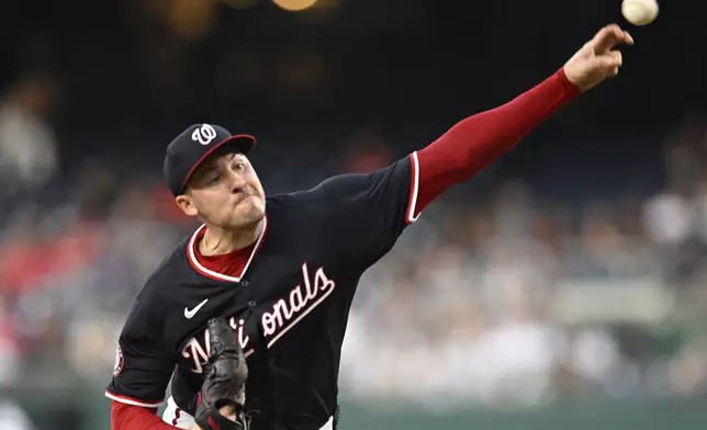 Washington Nationals pitcher Patrick Corbin throws during the second inning of a baseball game against the New York Yankees, Tuesday, Aug. 27, 2024, in Washington. (AP Photo/John McDonnell)