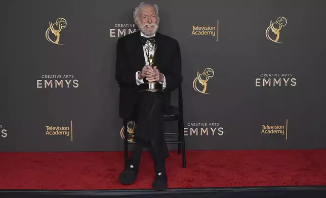 Dick Van Dyke poses with his award for outstanding variety special (Pre-Recorded) for “Dick Van Dyke 98 Years Of Magic” on night one of the Creative Arts Emmy Awards on Saturday, Sept. 7, 2024, in Los Angeles. (Photo by Richard Shotwell/Invision/AP)