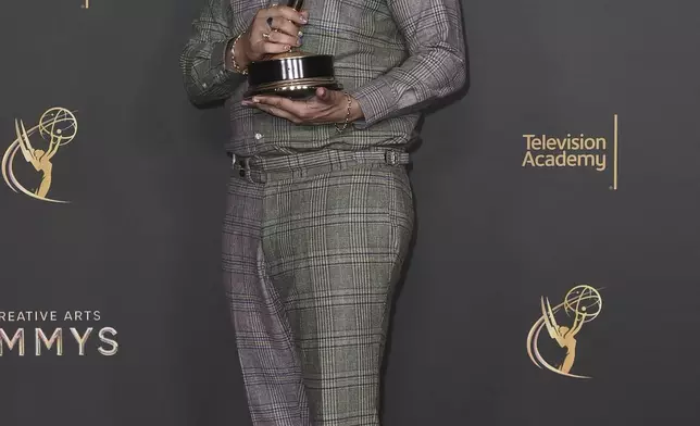 Eric Andre poses with his award for outstanding performer in a short form comedy or drama series for “The Eric André Show” on night two of the Creative Arts Emmy Awards on Sunday, Sept. 8, 2024, in Los Angeles. (Photo by Richard Shotwell/Invision/AP)