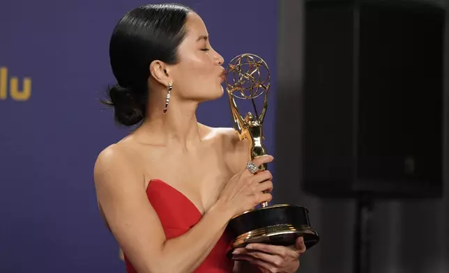 Anna Sawai, winner of the award for outstanding lead actress in a drama series for "Shogun", poses in the press room during the 76th Primetime Emmy Awards on Sunday, Sept. 15, 2024, at the Peacock Theater in Los Angeles. (AP Photo/Jae C. Hong)