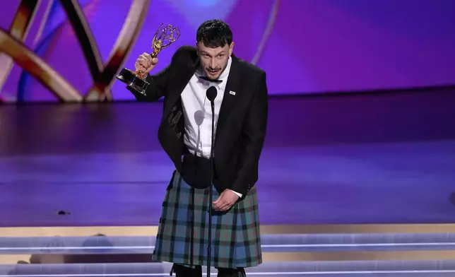 Richard Gadd accepts the award for outstanding lead actor in a limited or anthology series or movie for "Baby Reindeer" during the 76th Primetime Emmy Awards on Sunday, Sept. 15, 2024, at the Peacock Theater in Los Angeles. (AP Photo/Chris Pizzello)