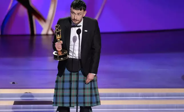 Richard Gadd accepts the award for outstanding lead actor in a limited or anthology series or movie for "Baby Reindeer" during the 76th Primetime Emmy Awards on Sunday, Sept. 15, 2024, at the Peacock Theater in Los Angeles. (AP Photo/Chris Pizzello)