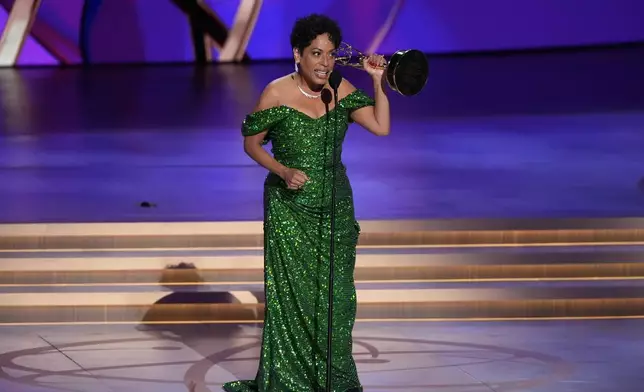 Liza Colon-Zayas accepts the award for outstanding supporting actress in a comedy series for "The Bear" during the 76th Primetime Emmy Awards on Sunday, Sept. 15, 2024, at the Peacock Theater in Los Angeles. (AP Photo/Chris Pizzello)