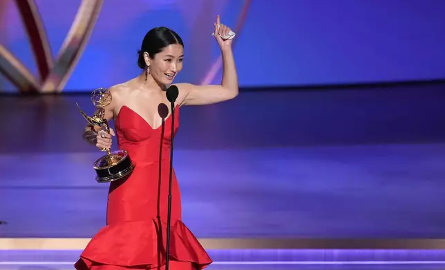 Anna Sawai accepts the award for outstanding lead actress in a drama series for "Shogun" during the 76th Primetime Emmy Awards on Sunday, Sept. 15, 2024, at the Peacock Theater in Los Angeles. (AP Photo/Chris Pizzello)