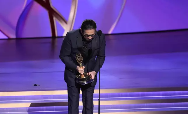 Hiroyuki Sanada accepts the award for outstanding lead actor in a drama series for "Shogun" during the 76th Primetime Emmy Awards on Sunday, Sept. 15, 2024, at the Peacock Theater in Los Angeles. (AP Photo/Chris Pizzello)