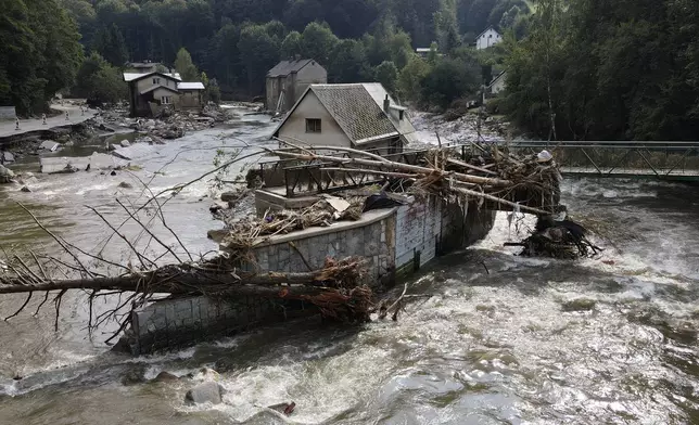 A view of a damaged house after recent floods near Pisecna, Czech Republic, Thursday, Sept. 19, 2024. (AP Photo/Petr David Josek)