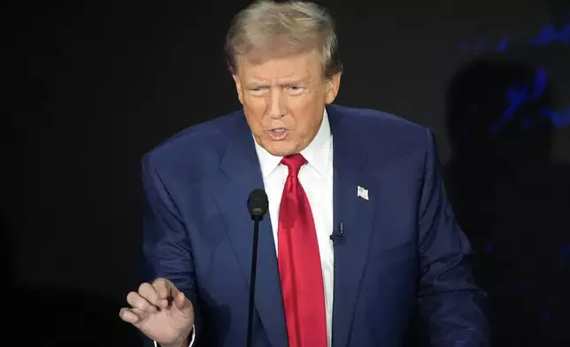 Republican presidential nominee former President Donald Trump speaks during a ABC News presidential debate with Democratic presidential nominee Vice President Kamala Harris at the National Constitution Center, Tuesday, Sept.10, 2024, in Philadelphia. (AP Photo/Alex Brandon)