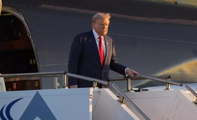 Republican presidential nominee former President Donald Trump, during his arrival at Philadelphia International Airport, Tuesday, Sept. 10, 2024, in Philadelphia. (AP Photo/Chris Szagola)