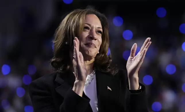 Democratic presidential nominee Vice President Kamala Harris during a campaign rally at Bojangles Coliseum, in Charlotte, N.C., Thursday, Sept. 12, 2024. (AP Photo/Jacquelyn Martin)