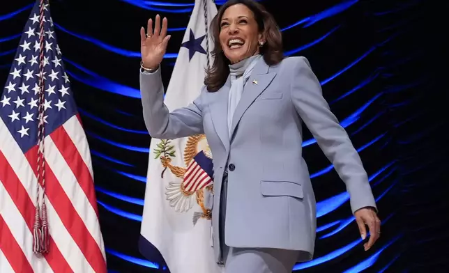 Democratic presidential nominee Vice President Kamala Harris arrives to speak at the Congressional Hispanic Caucus Institute (CHCI) leadership conference, Wednesday, Sept. 18, 2024, in Washington. (AP Photo/Jacquelyn Martin)