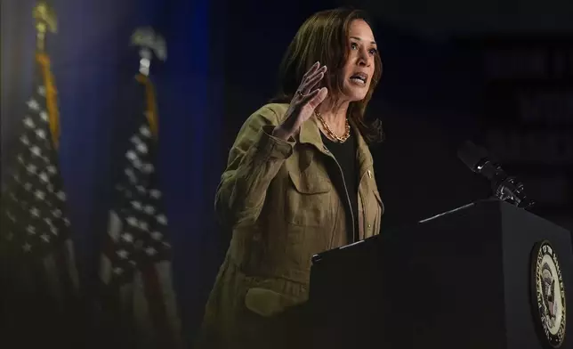 Democratic presidential nominee Vice President Kamala Harris speaks at Cochise College Douglas Campus in Douglas, Ariz., Friday, Sept. 27, 2024. (AP Photo/Carolyn Kaster)