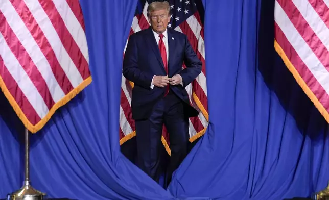 Republican presidential nominee former President Donald Trump arrives for a campaign event, Sunday, Sept. 29, 2024, in Erie, Pa. (AP Photo/Matt Rourke)