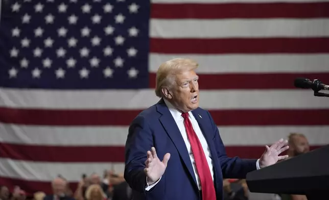 Republican presidential nominee former President Donald Trump speaks during a campaign event, Wednesday, Sept. 25, 2024, in Mint Hill, N.C. (AP Photo/Evan Vucci)