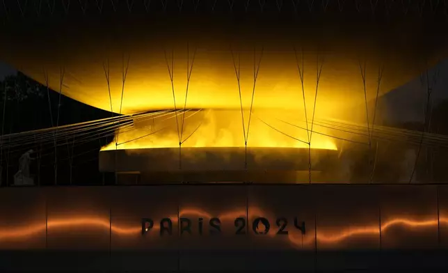 The cauldron is seen ahead of the closing ceremony for the 2024 Paralympics, Sunday, Sept. 8, 2024, in Paris, France. (AP Photo/Aurelien Morissard)