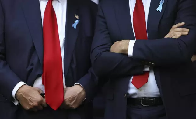 Republican presidential nominee former President Donald Trump, left, and Republican vice presidential nominee Sen. JD Vance, R-Ohio, attend the 9/11 Memorial ceremony on the 23rd anniversary of the Sept. 11, 2001 terror attacks, Wednesday, Sept. 11, 2024, in New York. (AP Photo/Yuki Iwamura)