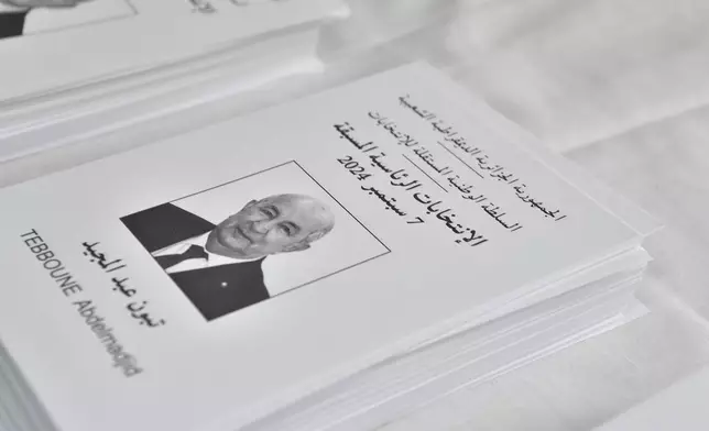 A ballot showing Algerian president and candidate for re-election Abdelmajid Tebboune, inside a polling station during the presidential election, Saturday, Sept. 7, 2024, in Algiers, Algeria. (AP Photo/Fateh Guidoum)