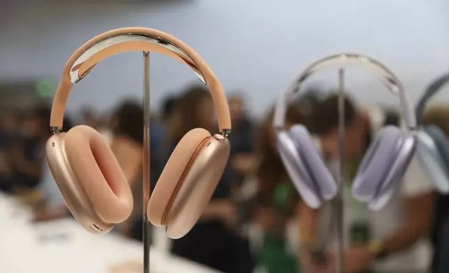 The AirPods Max are displayed at Apple headquarters Monday, Sept. 9, 2024, in Cupertino, Calif. (AP Photo/Juliana Yamada)