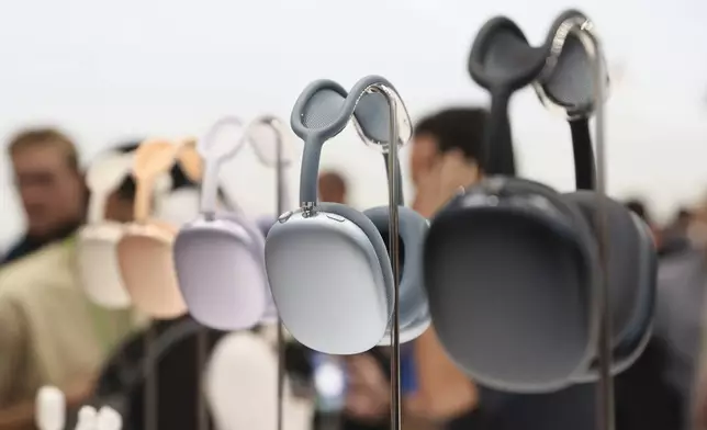 The AirPods Max are displayed at Apple headquarters Monday, Sept. 9, 2024, in Cupertino, Calif. (AP Photo/Juliana Yamada)