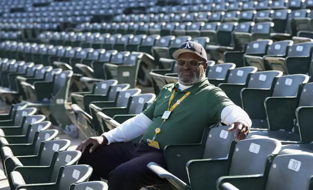 Charles Riley is photographed at Oakland Coliseum, Saturday, Sept. 21, 2024, in Oakland, Calif. (AP Photo/Godofredo A. Vásquez)