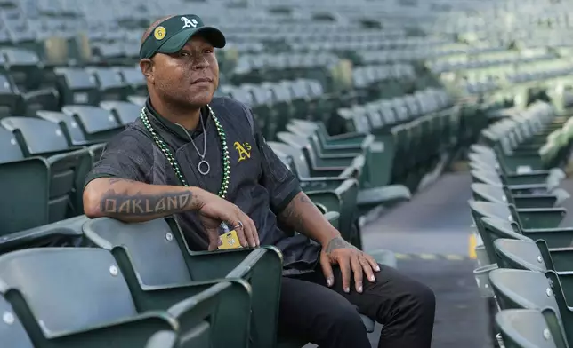 Derrick Smith is photographed at Oakland Coliseum, Tuesday, May 21, 2024, in Oakland, Calif. (AP Photo/Godofredo A. Vásquez)