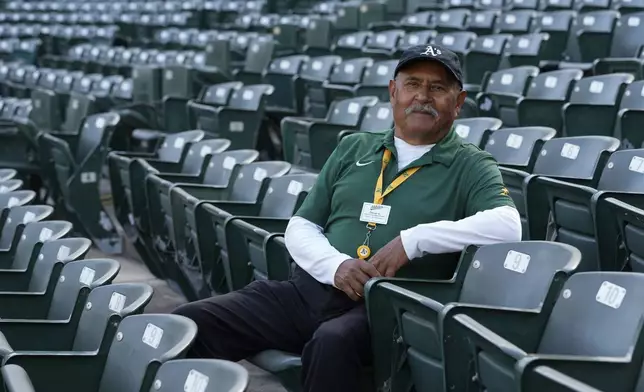 Oscar Alvarenga is photographed at Oakland Coliseum, Tuesday, May 21, 2024, in Oakland, Calif. (AP Photo/Godofredo A. Vásquez)