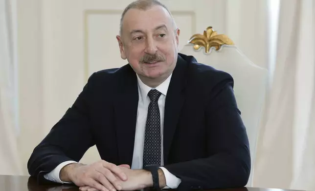 FILE - Azerbaijani President Ilham Aliyev attends a meeting with Russian Prime Minister Mikhail Mishustin in Baku, Azerbaijan, on March 6, 2024. (Dmitry Astakhov, Sputnik, Government Pool Photo via AP, File)