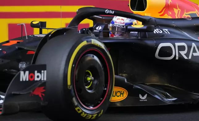 Red Bull driver Max Verstappen of the Netherlands in action during a Formula One Grand Prix practice in Baku, Azerbaijan, on Friday, Sept. 13, 2024. (AP Photo/Sergei Grits)