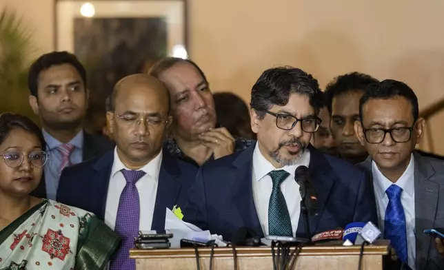 Md. Jashim Uddin, Foreign Secretary in Bangladesh's interim government, speaks to media personnel after the signing of the 6th amendment of 'The Development Objective Grant Agreement (DOAG)' between the United States and Bangladesh, in Dhaka, Bangladesh, Sunday, Sept. 15, 2024. (AP Photo/Rajib Dhar)