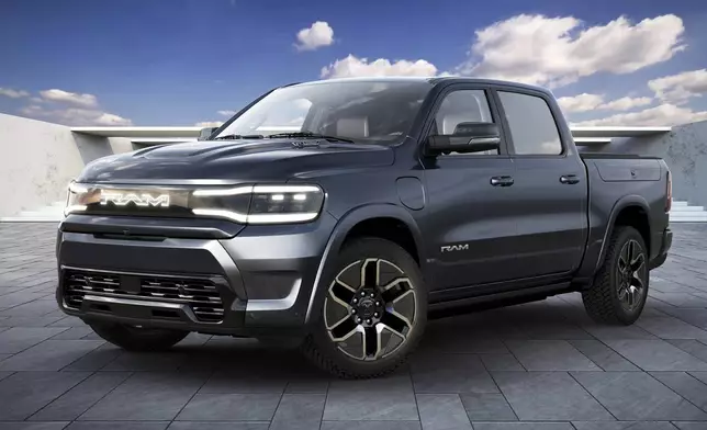 This photo provided by Ram shows the 2025 Ram 1500 REV. It will be Ram's first all-electric pickup and will have up to an estimated 500 miles of range. (Courtesy of Stellantis via AP)