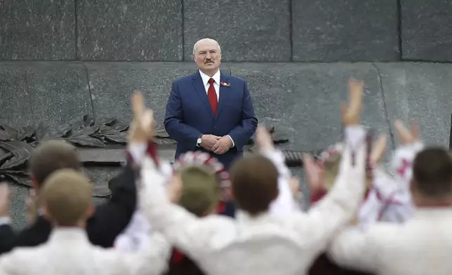 FILE - Belarus President Alexander Lukashenko speaks to schoolchildren at Independence Day celebrations in Minsk, Belarus, on July 3, 2020. (AP Photo, File)