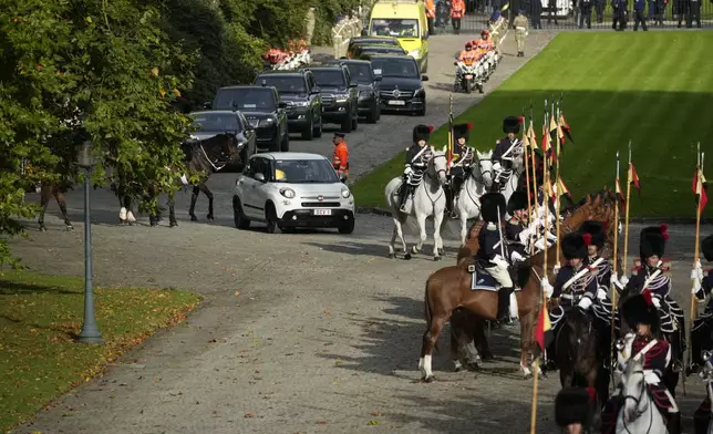 Pope Francis arrives on the occasion of his visit to King Philippe and Queen Mathilde in the Castle of Laeken, Brussels, Friday, Sept. 27, 2024. (AP Photo/Andrew Medichini)