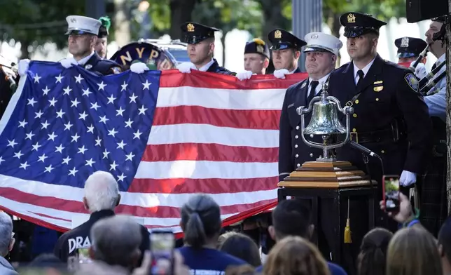 A ceremony marking the anniversary of the Sept. 11 terror attacks at the National September 11 Memorial &amp; Museum, Wednesday, Sept. 11, 2024, in New York. (AP Photo/Evan Vucci)