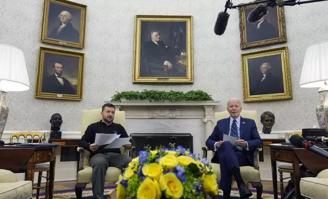 President Joe Biden meets with Ukraine's President Volodymyr Zelenskyy in the Oval Office of the White House in Washington, Thursday, Sept. 26, 2024. (AP Photo/Susan Walsh)