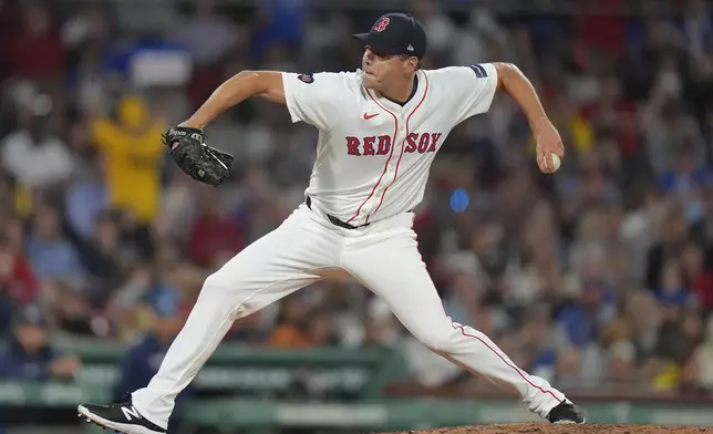 Boston Red Sox's Rich Hill delivers a pitch to a Toronto Blue Jays batter in the seventh inning of a baseball game Thursday, Aug. 29, 2024, in Boston. (AP Photo/Steven Senne)