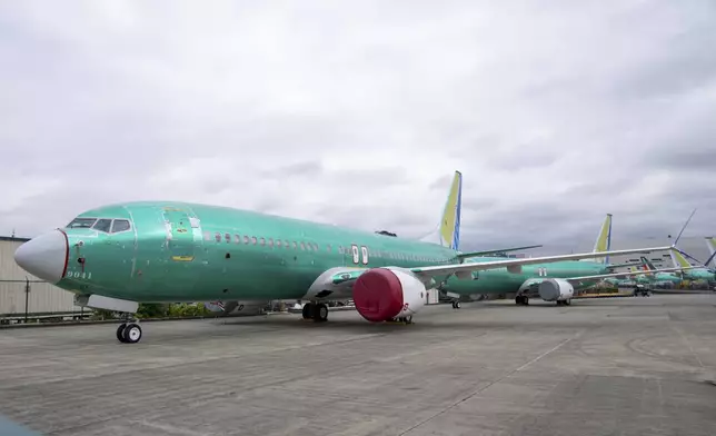 Boeing 737 MAX airliners are pictured at the company's factory on Thursday, Sept. 12, 2024, in Renton, Wash. (AP Photo/Stephen Brashear)