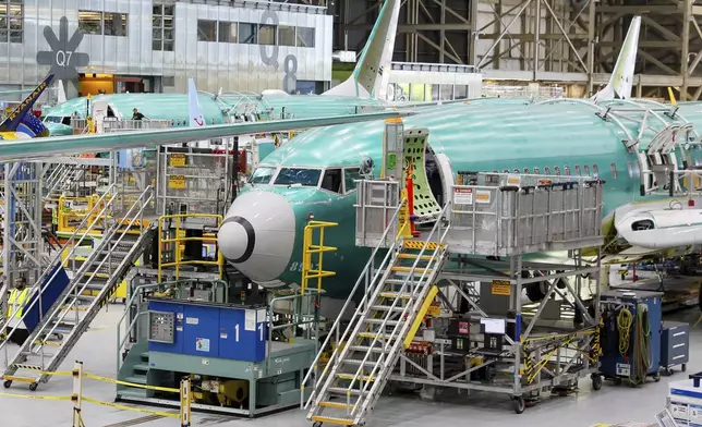 FILE - Boeing 737 MAX airplanes are shown on the assembly line during a media tour at the Boeing facility in Renton, Wash., June 25, 2024. (Jennifer Buchanan/The Seattle Times via AP, Pool, File)