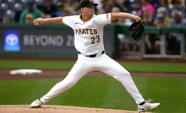 Pittsburgh Pirates starting pitcher Mitch Keller delivers during the second inning of a baseball game against the Milwaukee Brewers in Pittsburgh, Thursday, Sept. 26, 2024. (AP Photo/Gene J. Puskar)