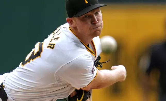 Pittsburgh Pirates starting pitcher Mitch Keller delivers during the first inning of a baseball game against the Milwaukee Brewers in Pittsburgh, Thursday, Sept. 26, 2024. (AP Photo/Gene J. Puskar)