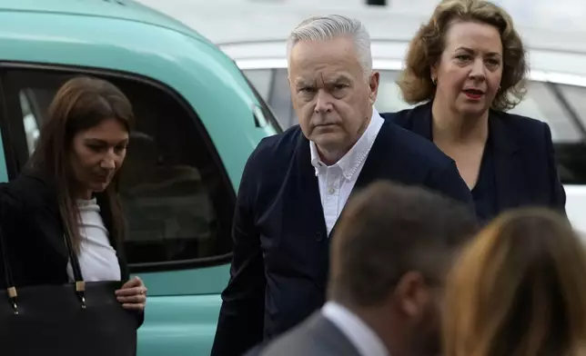 Huw Edwards an ex-BBC news presenter arrives at Westminster Magistrate's Court for sentencing after he pleaded guilty to three counts of making indecent images of children in London, Monday, Sept. 16, 2024. (AP Photo/Frank Augstein)