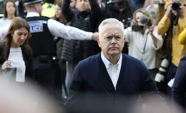 Huw Edwards an ex-BBC news presenter arrives at Westminster Magistrate's Court for sentencing after he pleaded guilty to three counts of making indecent images of children in London, Monday, Sept. 16, 2024. (AP Photo/Frank Augstein)